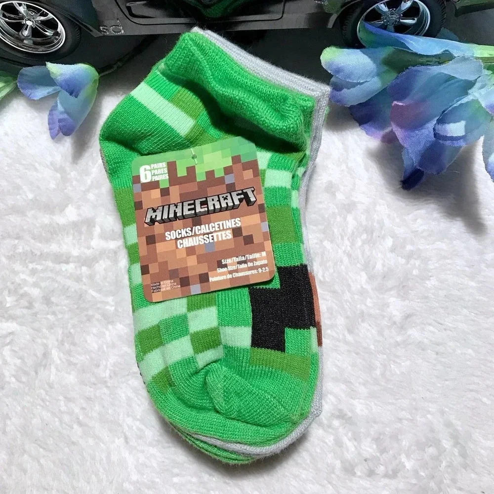 Minecraft NWT 6 Pairs No Show Socks Kids M (9-2.5)